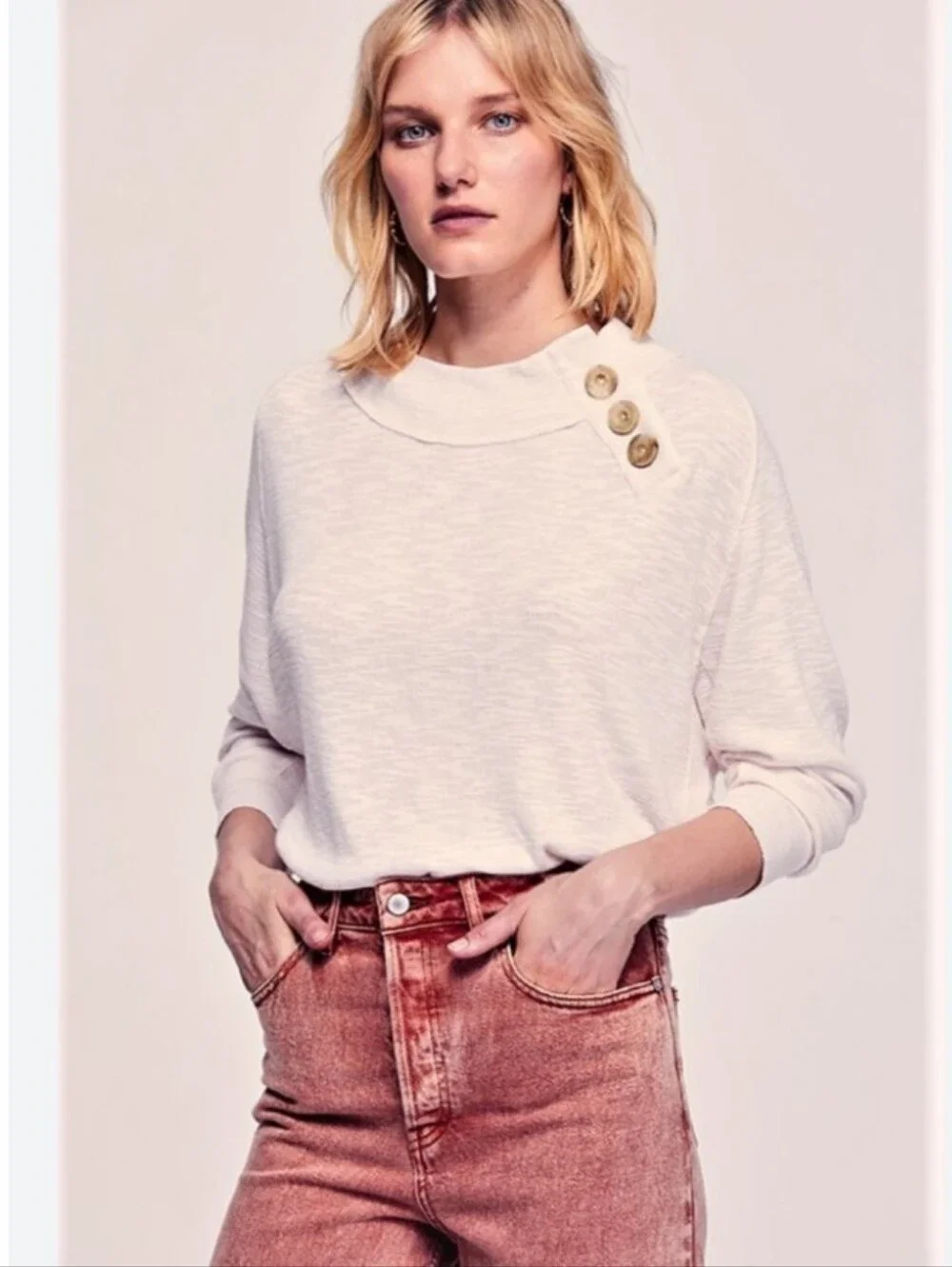 Free People We the Free lightweight cream crewneck sweater